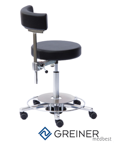 Arbeitshocker mit Fußauslösung und Rückenlehne
