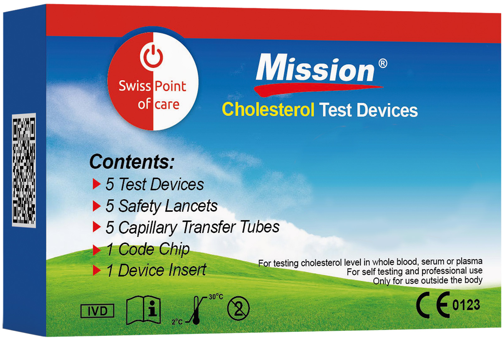 SPOC_Cholesterol_Teststrios5_P-MTES-05SP_PicFront3D Mission 3-in-1 Teststreifen & Zubehör (Cholesterin-Messgerät)